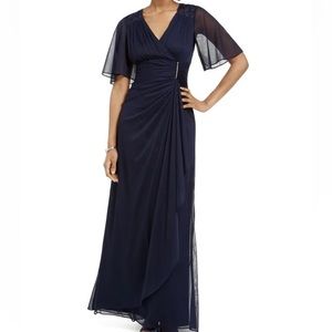 Betsy & Adam Embellished and Ruffled Gown